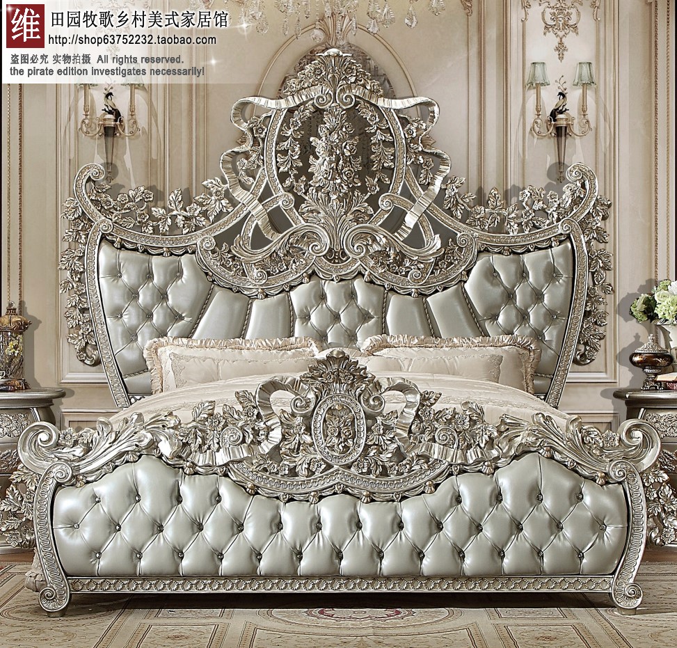 全实木欧式床真皮主卧室家具组合套装奢华双人2.2米美式别墅大床