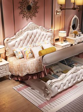 欧式床18米主卧双人床现代简约卧室婚床公主床储物家具套装组合