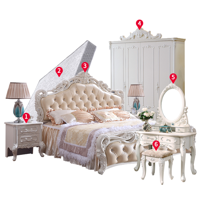 欧式1.8米1.k5床卧室套装组合成套家具实木双人雕花大床公主床婚