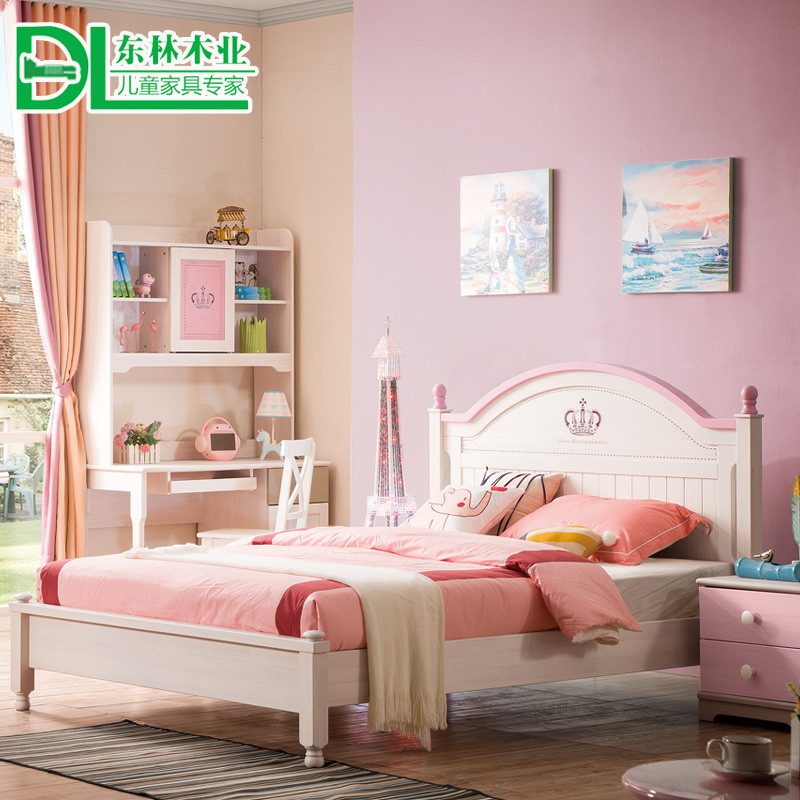 儿童床女孩 公主床实木单人床粉色1.5欧式卧室家具儿童房组合套装