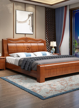 新中式实木床家用单人出租房卧室家具组合套装经济型双人床可储物