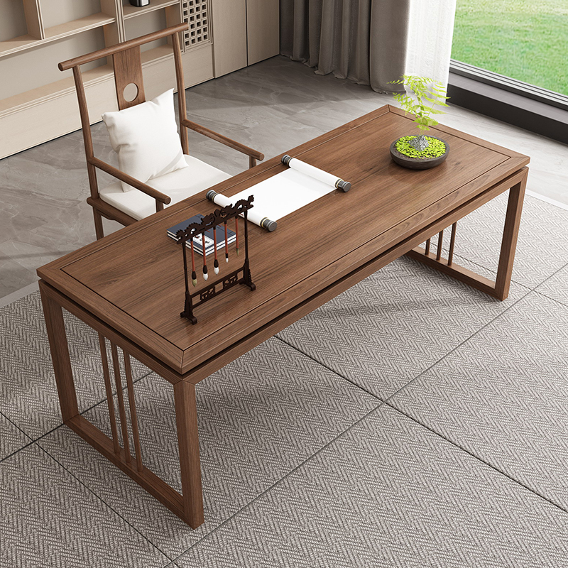 新中式实木书桌书法桌家用卧室画案书画桌老榆木书房家具套装组合