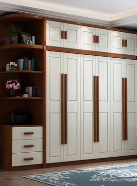实木衣柜现代简约整体木衣橱对开门卧室经济型拼色设计组合大衣柜
