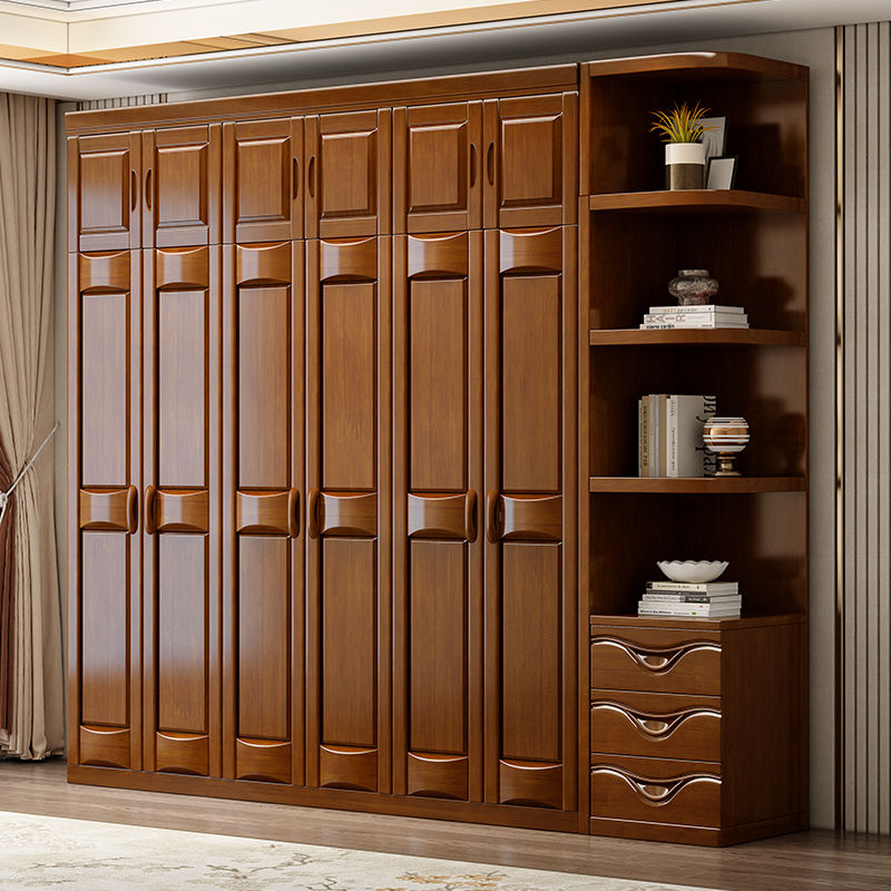 新中式全实木佛山大衣柜家用卧室现代简约原木自由组合衣橱橡胶木