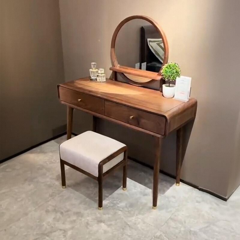 新中式实木胡桃木梳妆台卧室化妆桌简约现代小户型收纳柜妆镜组合