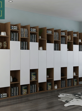 北欧带门书柜书架组合卧室阳台大容量简约现代书橱储物柜支持定制