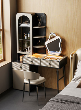 轻奢实木梳妆台书桌一体卧室现代简约书柜大容量高级感化妆桌组合