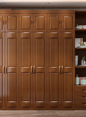 实木衣柜家用卧室简约现代中式平开门大衣橱原木储物组合整体柜子