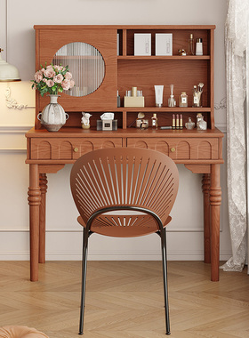 中古美式实木梳妆台主卧室家用现代简约经济型多功能化妆桌椅组合