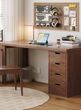 实木双人书桌家用书柜组合学习桌卧室两人位办公桌现代简约电脑桌