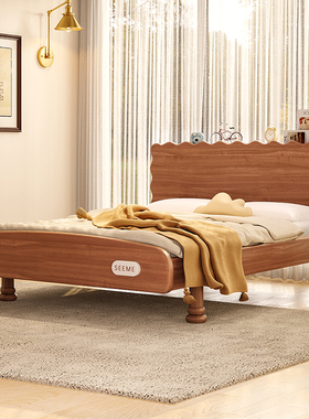 全实木床现代简约红檀木双人床北欧小户型儿童床卧室1.8m原木床架