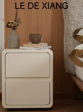 全实木烤漆布丁奶油风床头柜轻奢现代简约主卧室设计师床边储物柜