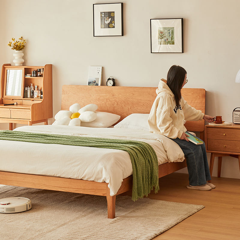 北欧实木床原木现代简约日式全实木樱桃木1.5米1.8米卧室单双人床
