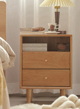 卧室全实木床头柜北欧现代简约橡木边柜储物柜迷你双抽屉收纳柜子