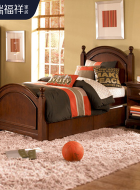 瑞福祥美式单人床1.2米男孩床1.5米卧室复古储物床全实木儿童床
