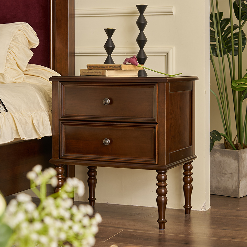 熙和美式复古全实木床头柜现代简约边角柜卧室抽屉收纳柜家具
