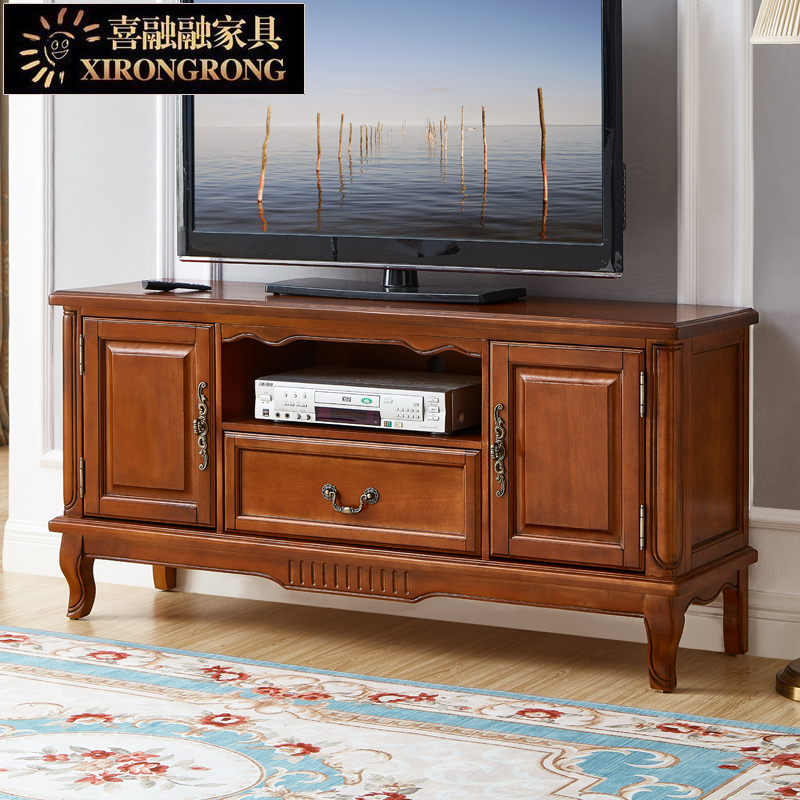 美式全实木电视柜卧室高款储物地柜 简约欧式影视柜大小户型家具