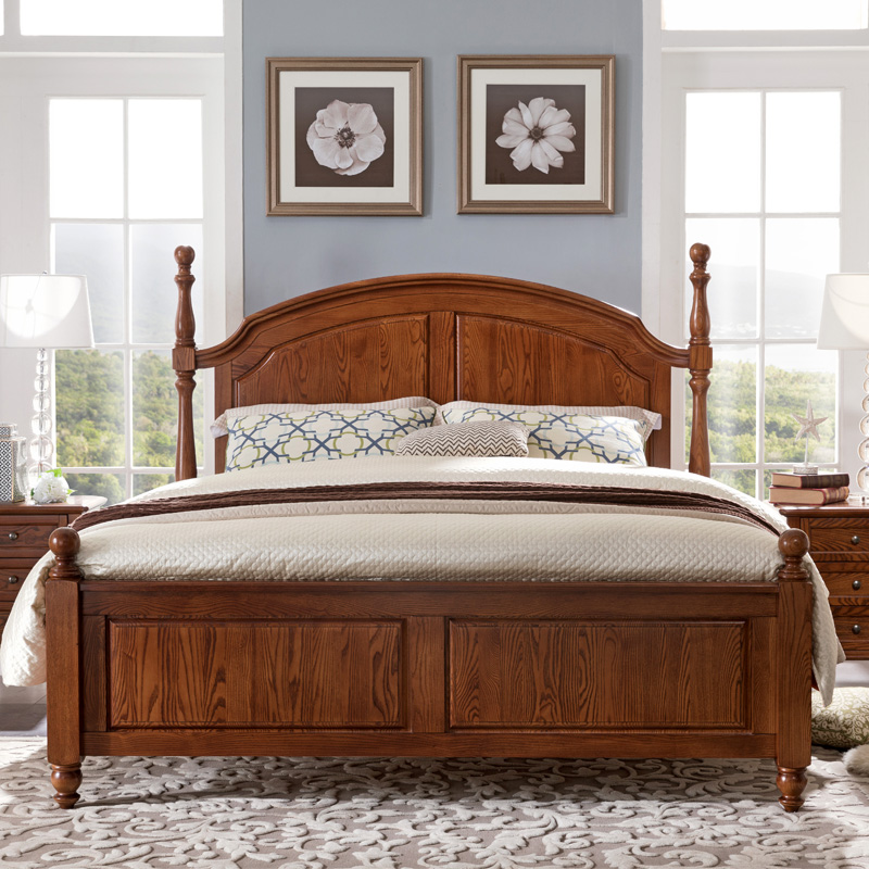 简约实用优雅白蜡木全实木床美式四柱床1.8米双人床经典卧室家具