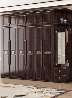 新中式乌金木实木衣柜全实木家用卧室小户型衣橱现代简约储物柜子