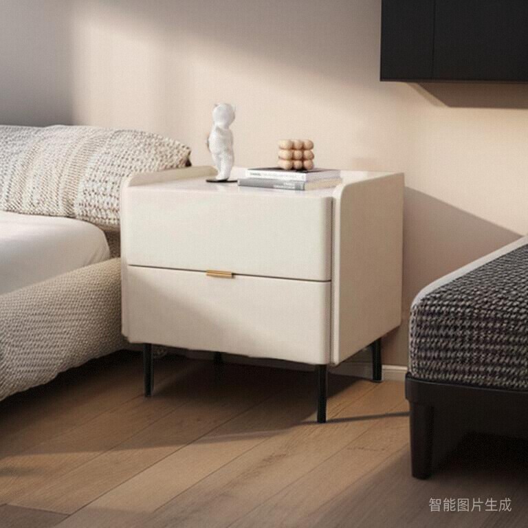 2024新款全实木床头柜卧室家用现代简约皮质岩板床头储物柜北欧风