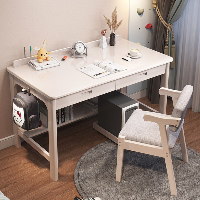全实木现代书桌学生家用简易学习桌卧室办公电脑桌小户型写字桌子