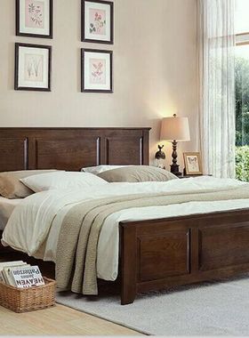 美式乡村胡桃色美式床 白橡木全实木家具 箱体床卧室家具厂家直销