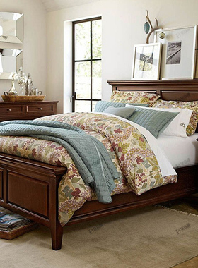 美式实木床双人床1.8米主卧大床乡村复古婚床卧室家具全实木床1.5