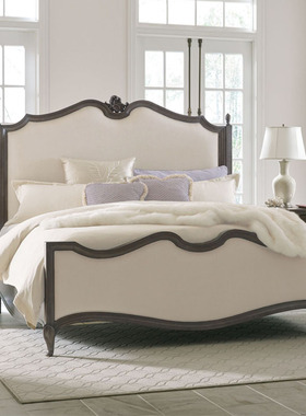 美式全实木大床轻奢1.8米法式双人床橡木雕花高背床婚床卧室家具