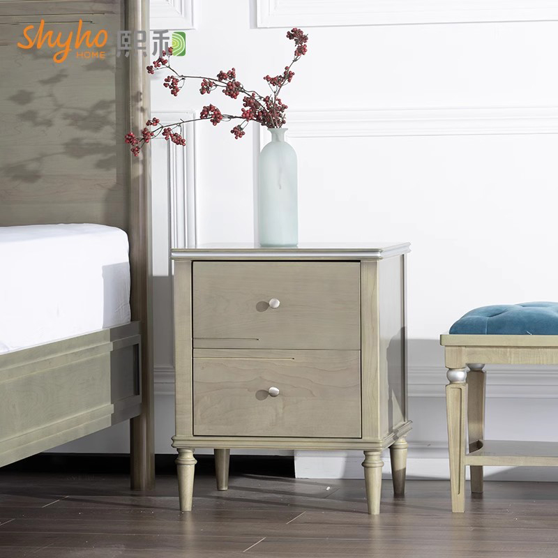熙和全实木美式床头柜简约现代轻奢置物架卧室收纳边角柜简易家具