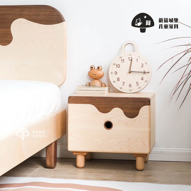蘑菇城堡全实木儿童床头柜卧室床边抽屉收纳小柜子北欧儿童房家具