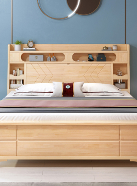 全实木床现代简约卧室1.8双人储物松木床软包主卧出租房1.5单人床