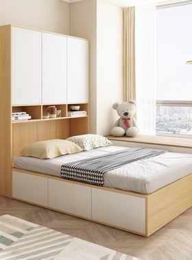 榻榻米衣柜床多功能床柜一体组合床柜小户型卧室全实木儿童储物床