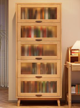 北欧全实木书柜组合书橱书架家用带玻璃门落地客厅卧室置物储物柜