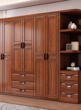 胡桃木全实木衣柜现代简约卧室新中式家具家用大容量收纳储物衣橱