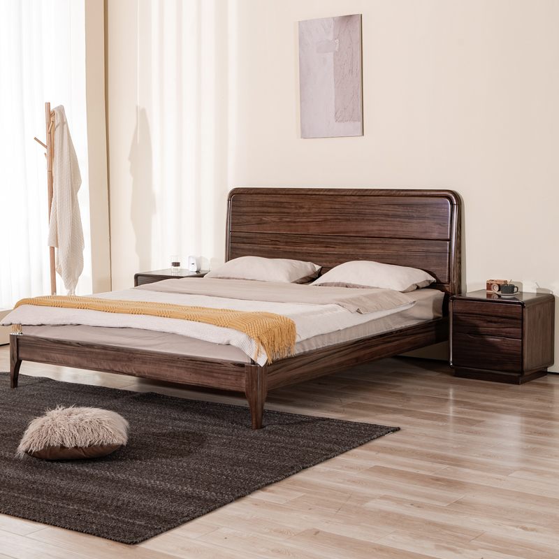 全实木床1.8米双人床黑胡桃木床北欧现代中式主卧室家具原木大床