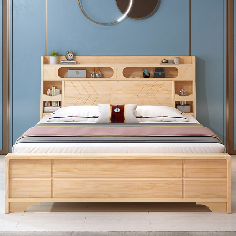 全实木床现代简约卧室1.8双人储物松木床软包主卧出租房1.5单人床