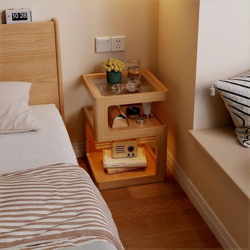 .全实木床头柜创意床边柜现代简约小户型储物柜原木卧室床头置物