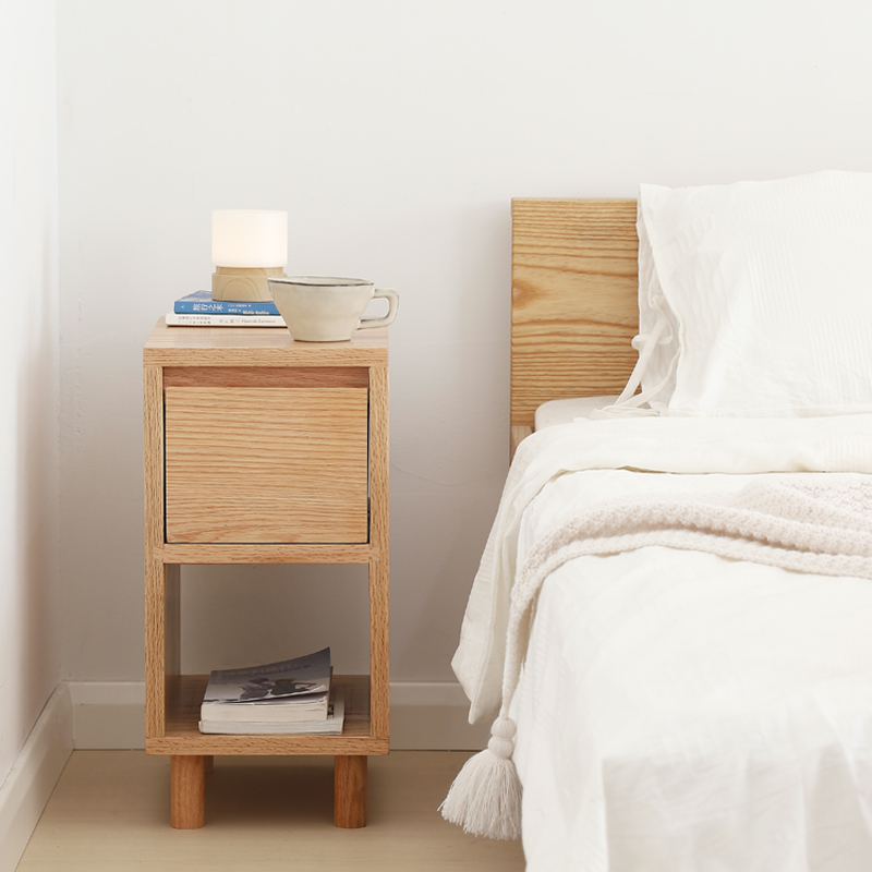 窄款双层床头柜红橡木全实木储物柜收纳柜子床边柜简约现代卧室