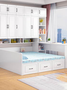榻榻米衣柜床一体小户型实木简约现代多功能书桌组合床卧室儿童床