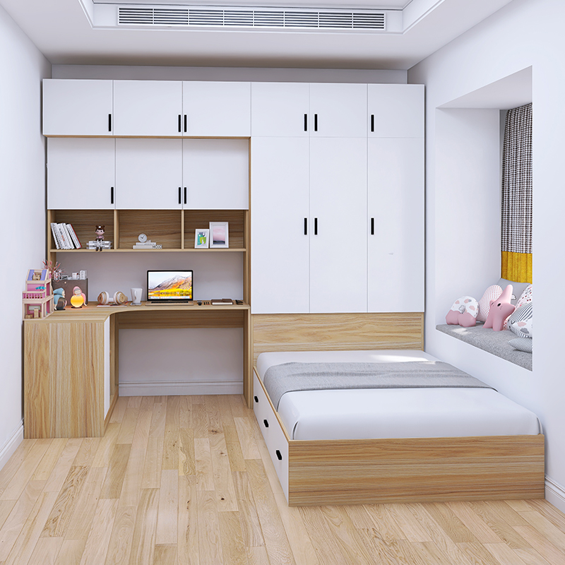 榻榻米床立柜一体小户型儿童房家具组合套装卧室衣柜床带书桌靠墙