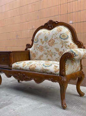 欧式贵妃椅美式乡村家具实木卧室沙发椅布艺休闲躺椅客厅电话椅子