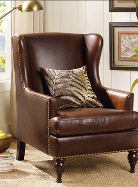 美式乡村皮艺单人沙发简约现代老虎椅休闲椅客厅卧室会所接待沙发