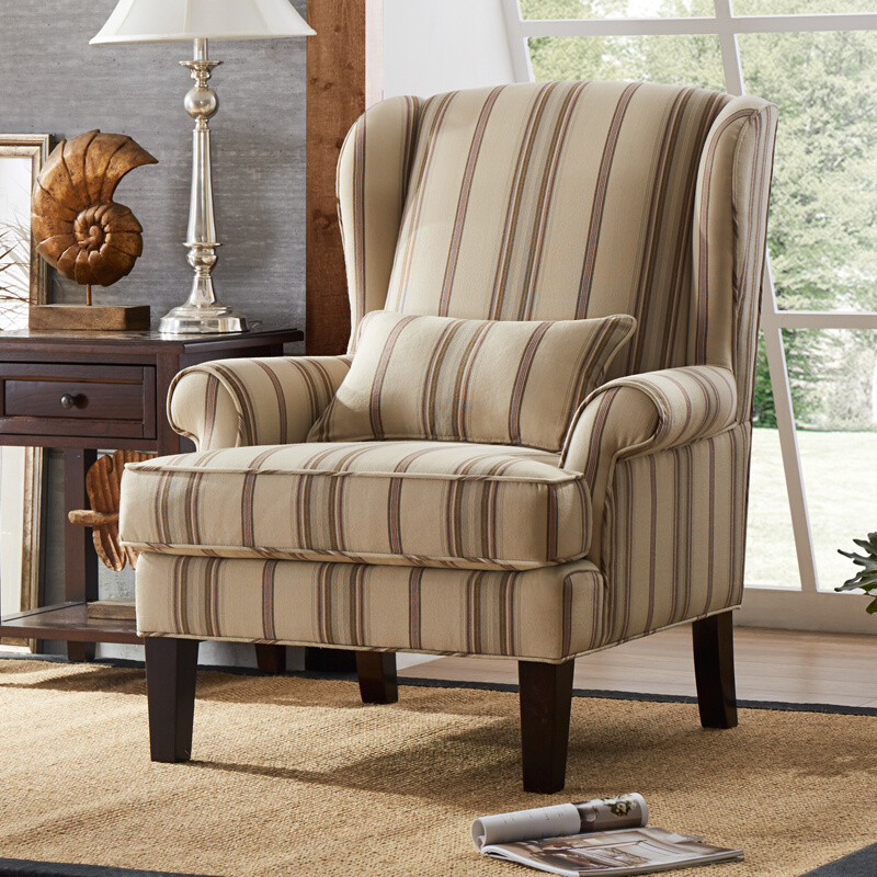 老虎椅美式单人沙发客厅卧室书房家具创意休闲布艺实木复古风棉麻
