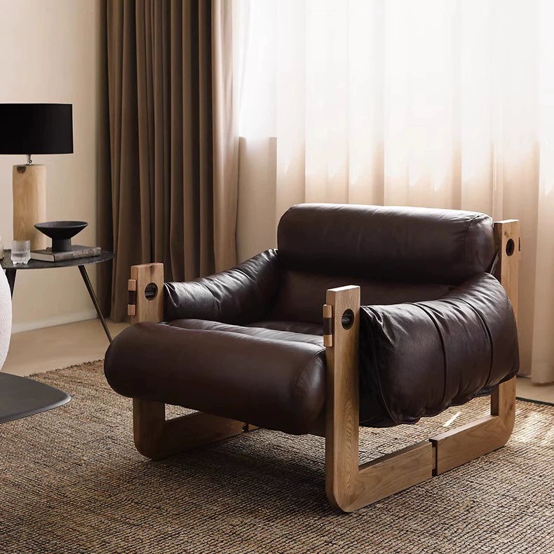 北欧复古美式单人沙发休闲椅客厅卧室阅读椅设计师实木泽西岛扶手