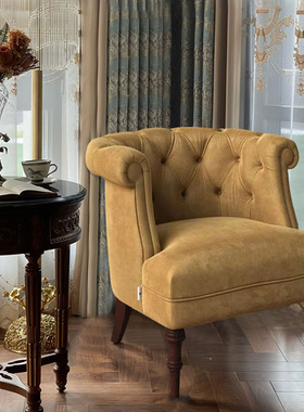 美式复古单人沙发客厅沙发椅布艺老虎椅法式单椅卧室休闲单人椅