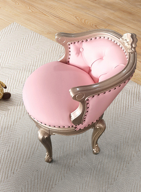 美式轻奢梳妆凳皮艺实木化妆椅卧室化妆台欧式简约单人休闲椅