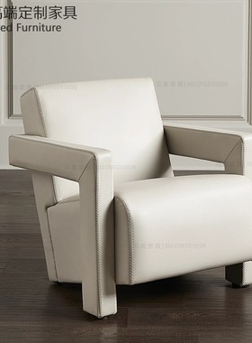 轻奢单人沙发客厅卧室懒人椅意式美式简约现代设计师真皮休闲单椅