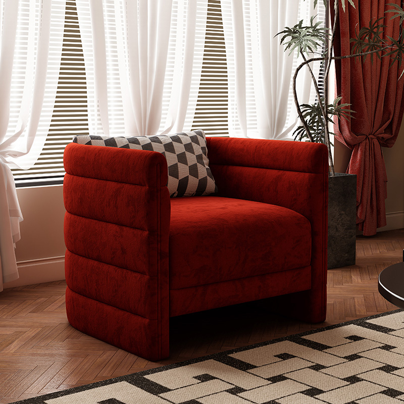 法式复古单人卧室红色布艺美式客厅单人椅网红阳台椅现代休闲沙发
