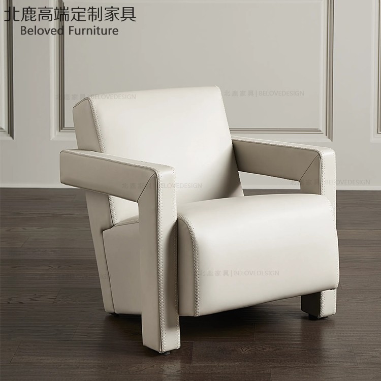 轻奢单人沙发客厅卧室懒人椅意式美式简约现代设计师真皮休闲单椅