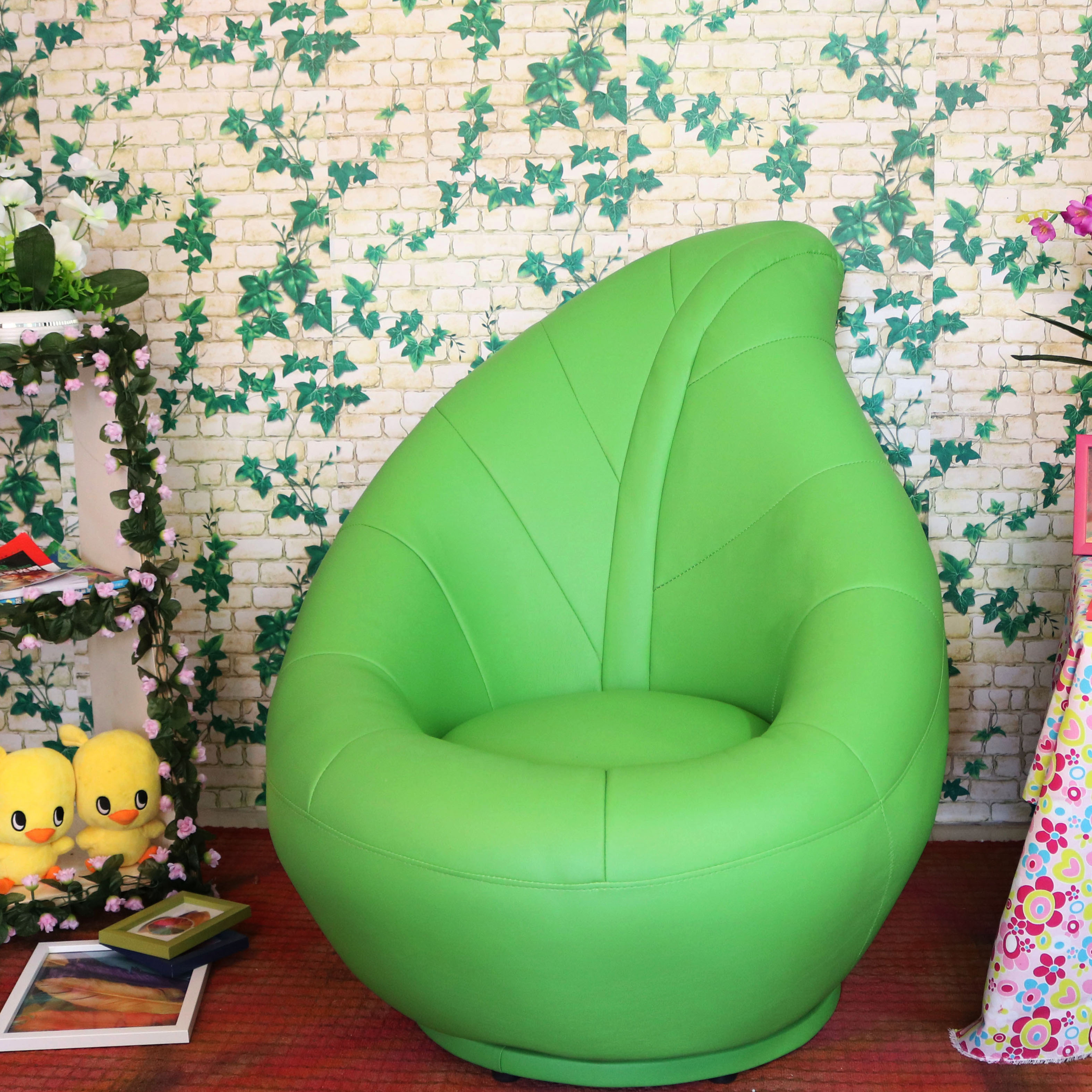设计师创意休闲单人沙发懒人树叶皮布艺现代美式轻奢卧室客厅座椅